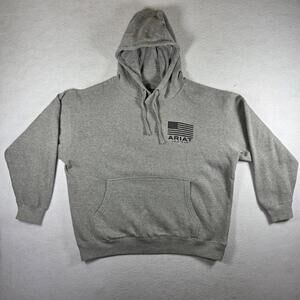 Ariat Land Of The Free Men's Size Large Gray USA Eagle Graphic Hoodie Sweatshirt